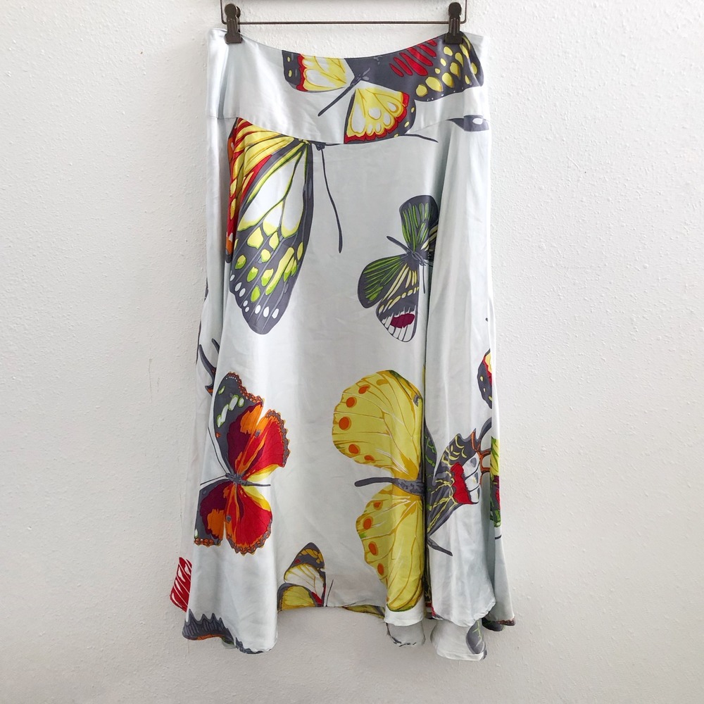 NEIMAN MARCUS Vintage 100% Silk Butterfly Skirt Size Large - Picture 3 of 7